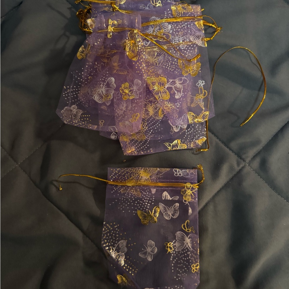 Tai Purple and Gold Butterfly Organza Bags